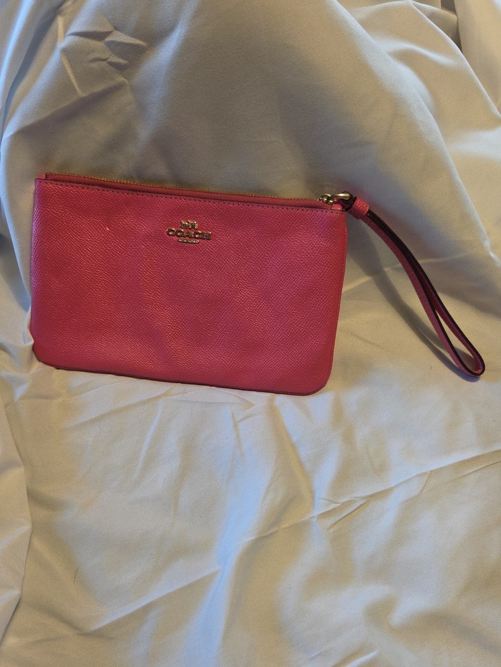 Coach Hot Pink Wristlet with Gold Logo